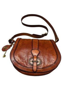 Fossil Vintage Reissue Snap Flap Saddle Bag Crossbody Messenger Brown Leather